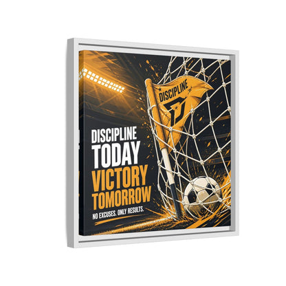 Side Mockup 13. Sports Soccer Goal Black And Gold shown as framed canvas print