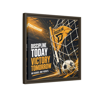 Side Mockup 14. Sports Soccer Goal Black And Gold shown as framed canvas print