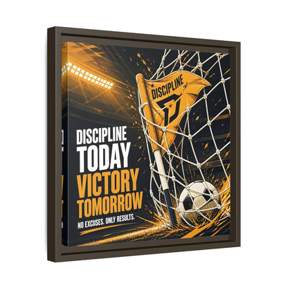 Side Mockup 29. Sports Soccer Goal Black And Gold shown as framed canvas print
