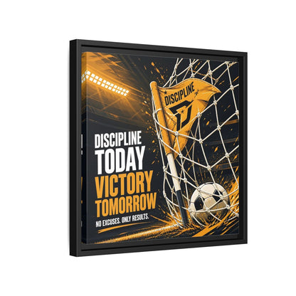 Side Mockup 15. Sports Soccer Goal Black And Gold shown as framed canvas print