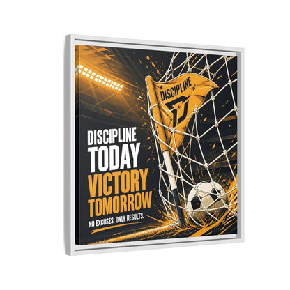 Side Mockup 10. Sports Soccer Goal Black And Gold shown as framed canvas print