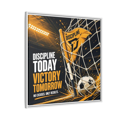 Side Mockup 7. Sports Soccer Goal Black And Gold shown as framed canvas print