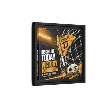 Side Mockup 21. Sports Soccer Goal Black And Gold shown as framed canvas print