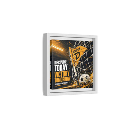 Side Mockup 1. Sports Soccer Goal Black And Gold shown as framed canvas print