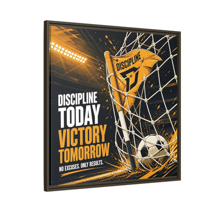 Side Mockup 8. Sports Soccer Goal Black And Gold shown as framed canvas print