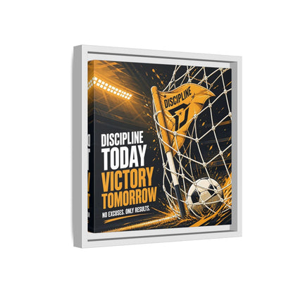 Side Mockup 16. Sports Soccer Goal Black And Gold shown as framed canvas print