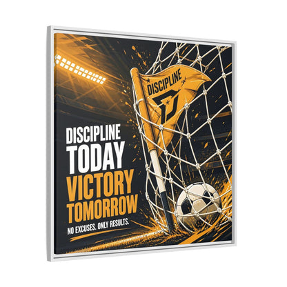 Side Mockup 25. Sports Soccer Goal Black And Gold shown as framed canvas print