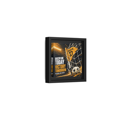 Side Mockup 24. Sports Soccer Goal Black And Gold shown as framed canvas print