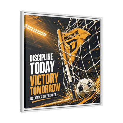 Side Mockup 26. Sports Soccer Goal Black And Gold shown as framed canvas print