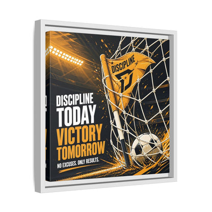 Side Mockup 28. Sports Soccer Goal Black And Gold shown as framed canvas print