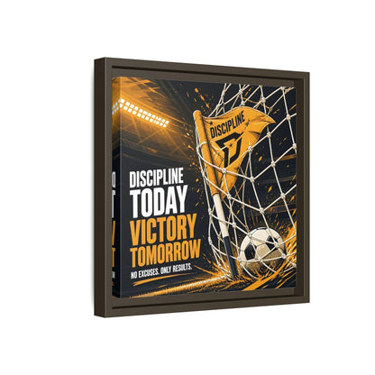 Side Mockup 17. Sports Soccer Goal Black And Gold shown as framed canvas print