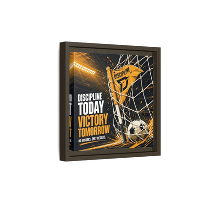 Side Mockup 20. Sports Soccer Goal Black And Gold shown as framed canvas print