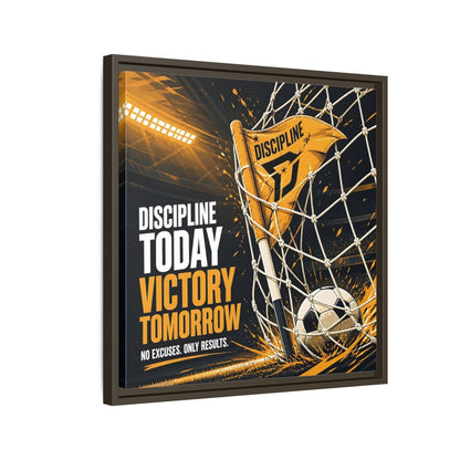Side Mockup 11. Sports Soccer Goal Black And Gold shown as framed canvas print