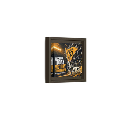 Side Mockup 23. Sports Soccer Goal Black And Gold shown as framed canvas print