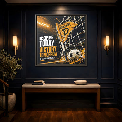 Mockup 4. Sports Soccer Goal Black And Gold shown as framed canvas print