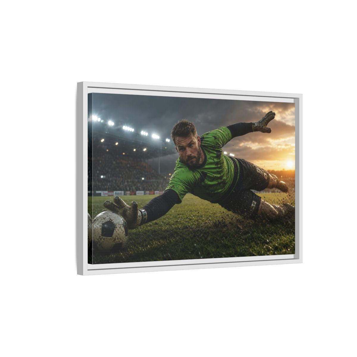 Side Mockup 1. Sports Soccer Goalie Soccer Goalie shown as framed canvas print