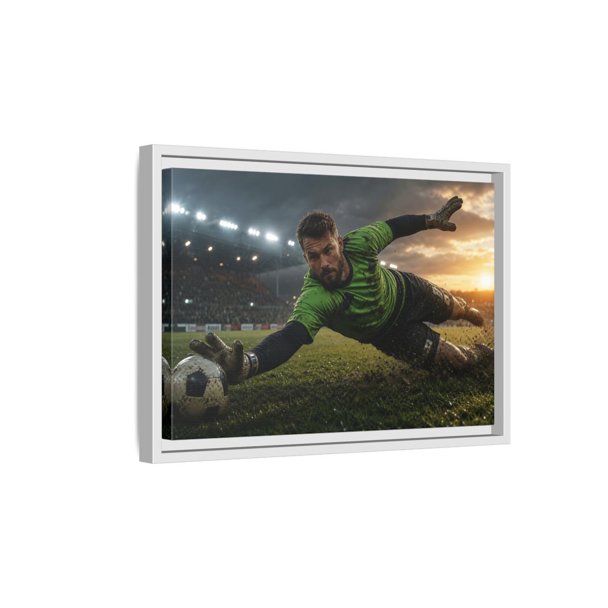 Side Mockup 4. Sports Soccer Goalie Soccer Goalie shown as framed canvas print
