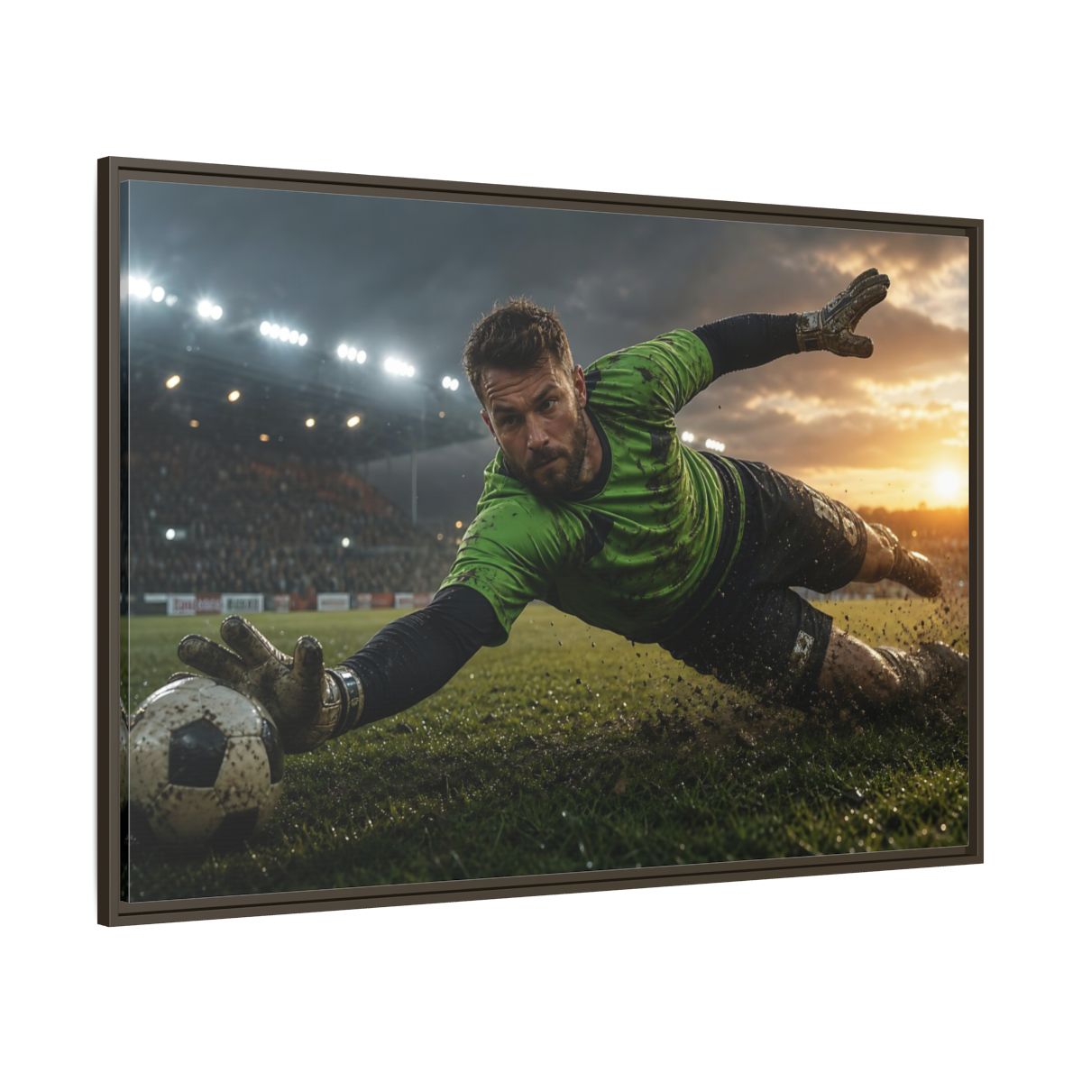 Side Mockup 8. Sports Soccer Goalie Soccer Goalie shown as framed canvas print