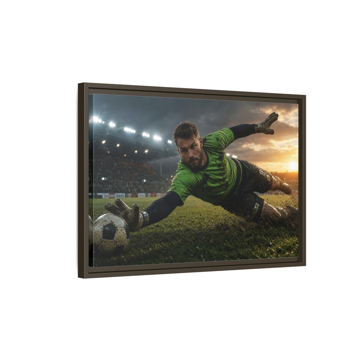 Side Mockup 2. Sports Soccer Goalie Soccer Goalie shown as framed canvas print