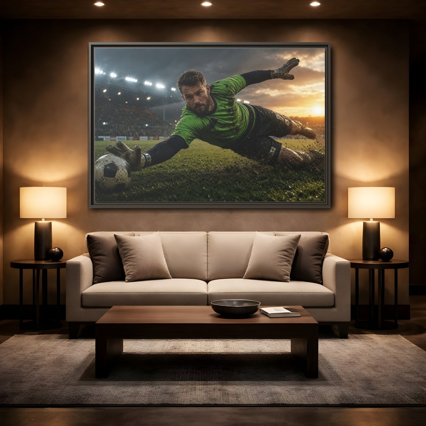 Mockup 2. Sports Soccer Goalie Soccer Goalie shown as framed canvas print