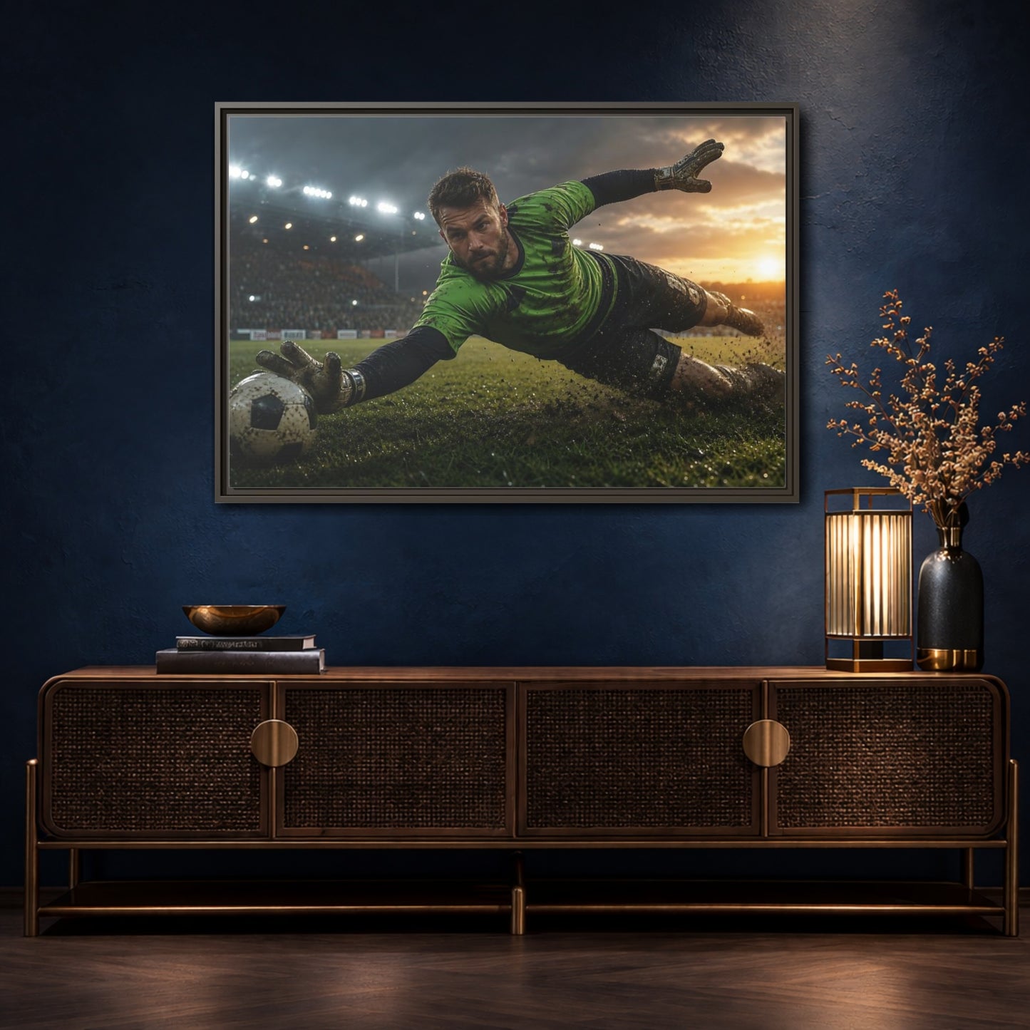 Mockup 4. Sports Soccer Goalie Soccer Goalie shown as framed canvas print