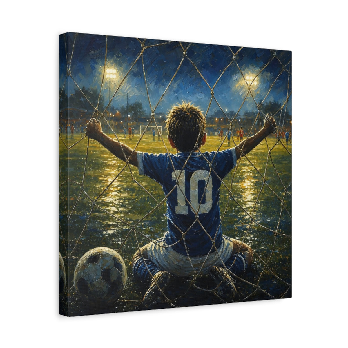 Side Mockup 6. Sports Soccer Player Blue And Gold Soccer shown as canvas print