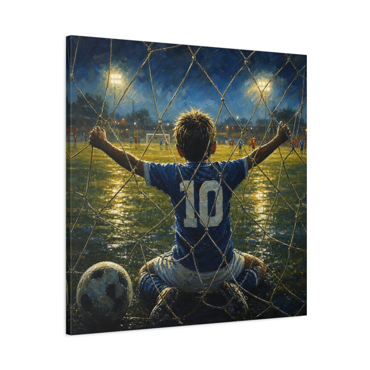 Main Mockup. Sports Soccer Player Blue And Gold Soccer shown as canvas print