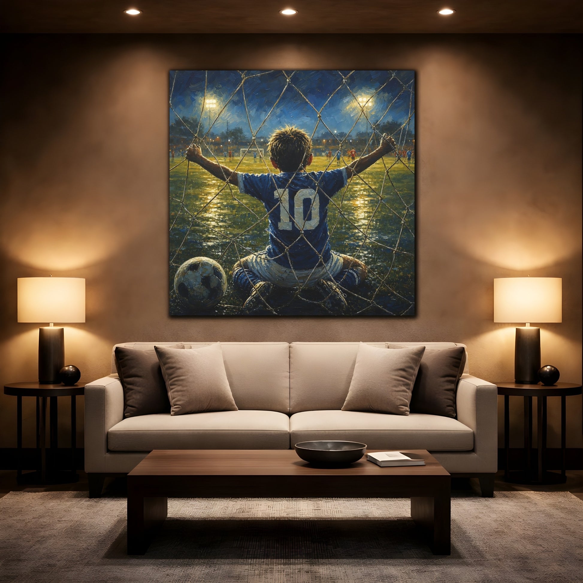 Mockup 2. Sports Soccer Player Blue And Gold Soccer shown as canvas print