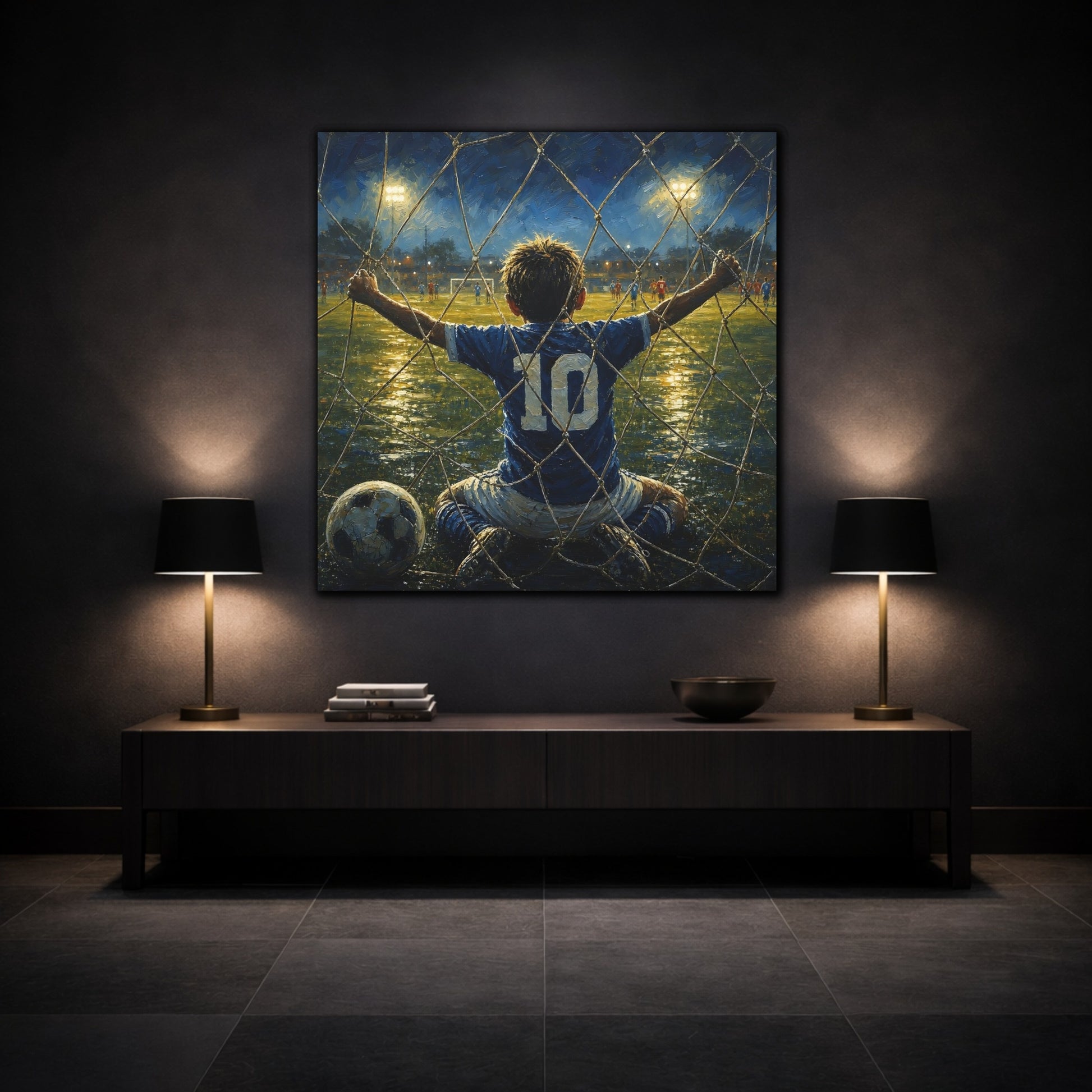 Mockup 3. Sports Soccer Player Blue And Gold Soccer shown as canvas print