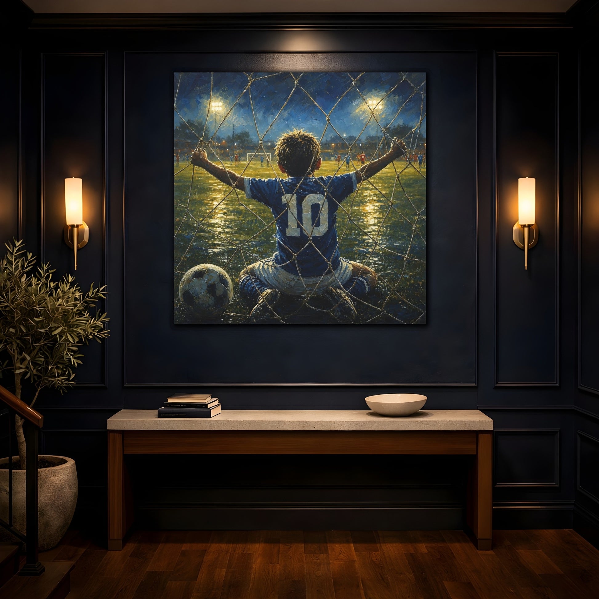 Mockup 4. Sports Soccer Player Blue And Gold Soccer shown as canvas print