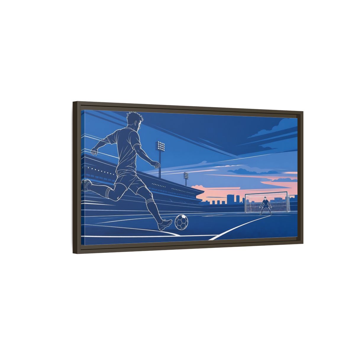 Main Mockup. Sports Soccer Player Blue Soccer shown as framed canvas print