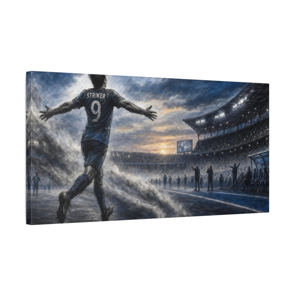 Side Mockup 1. Sports Soccer Player Soccer Field shown as canvas print