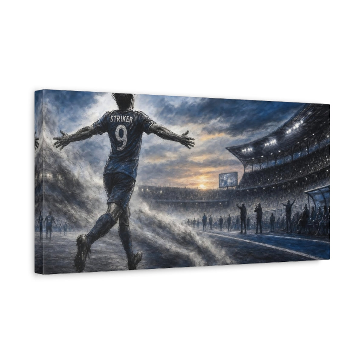 Side Mockup 3. Sports Soccer Player Soccer Field shown as canvas print