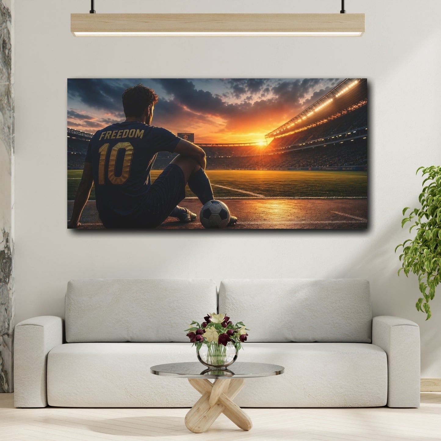 Mockup 2. Sports Soccer Player Freedom Soccer Sunset shown as canvas print