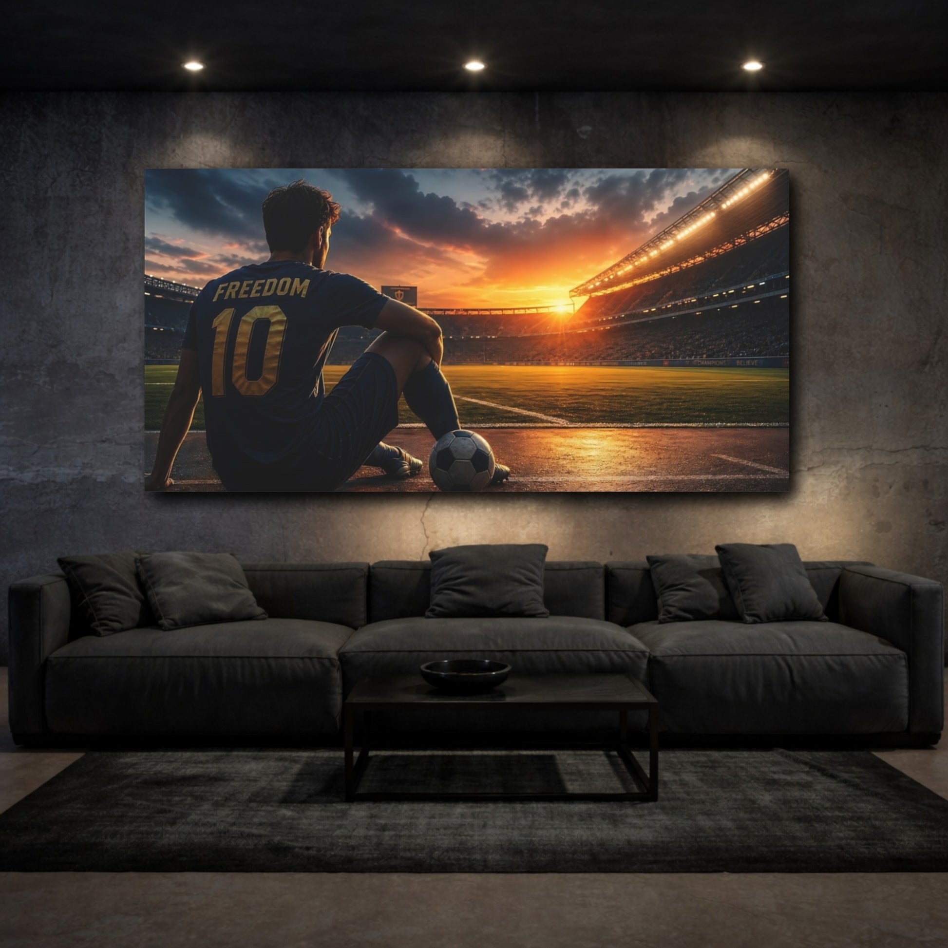 Mockup 4. Sports Soccer Player Freedom Soccer Sunset shown as canvas print