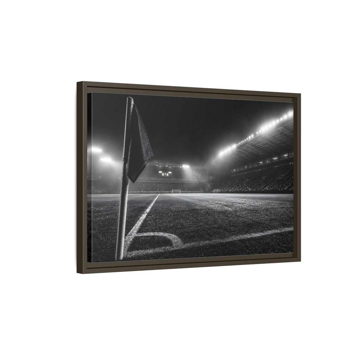 Side Mockup 2. Sports Soccer Stadium Black And White Sports shown as framed canvas print