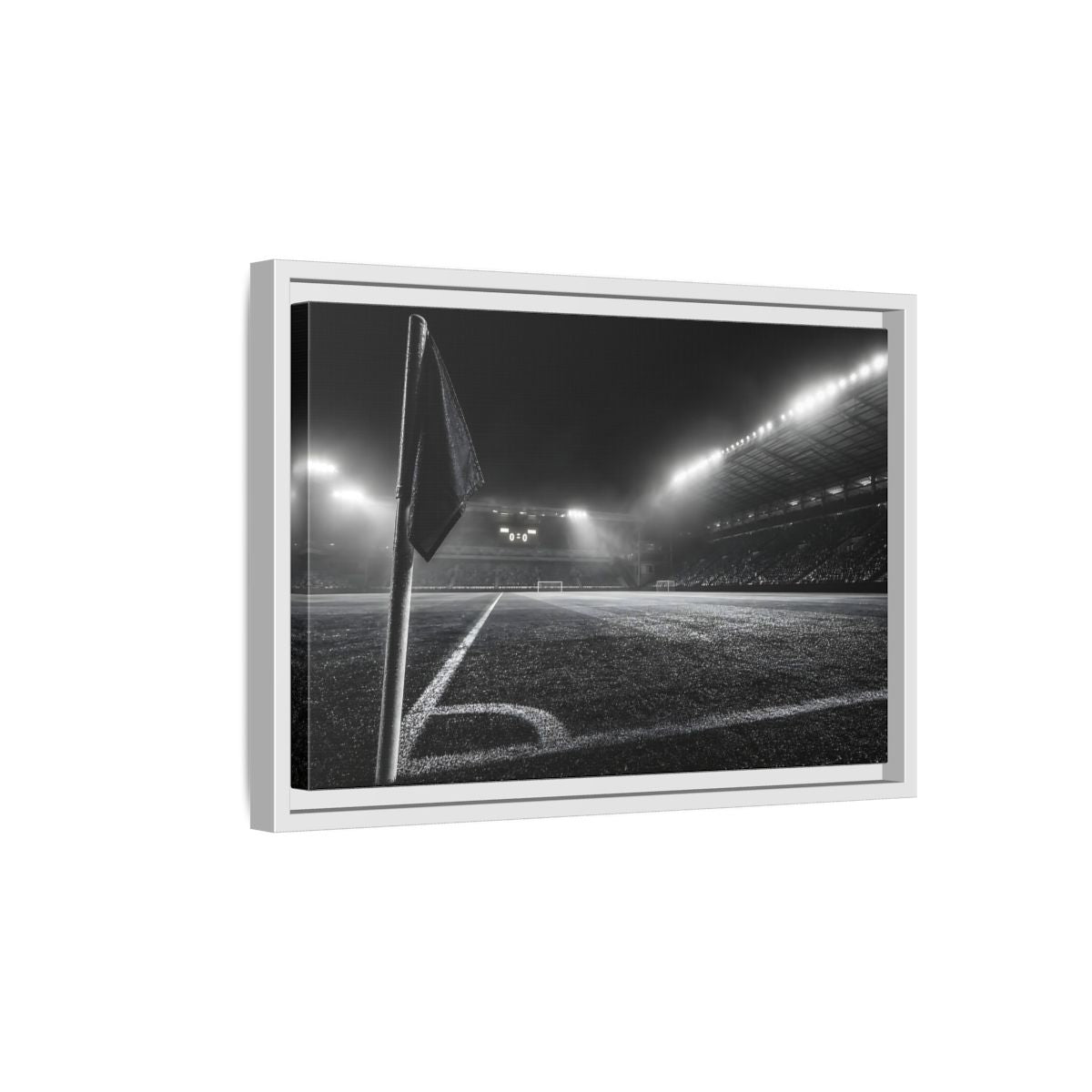 Side Mockup 4. Sports Soccer Stadium Black And White Sports shown as framed canvas print