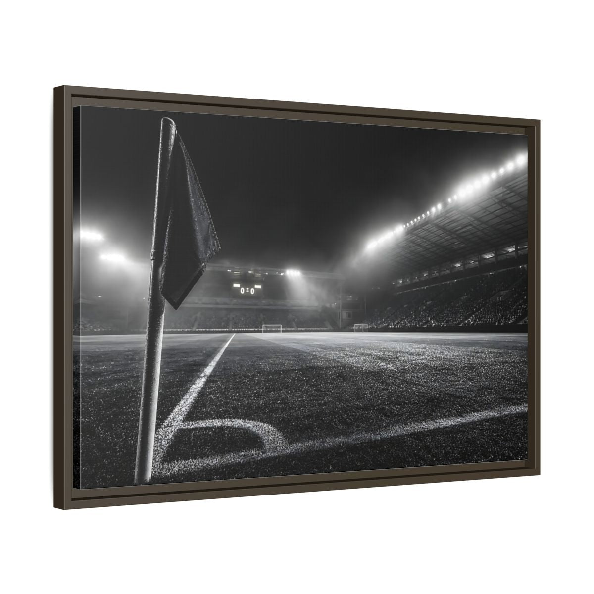 Side Mockup 11. Sports Soccer Stadium Black And White Sports shown as framed canvas print