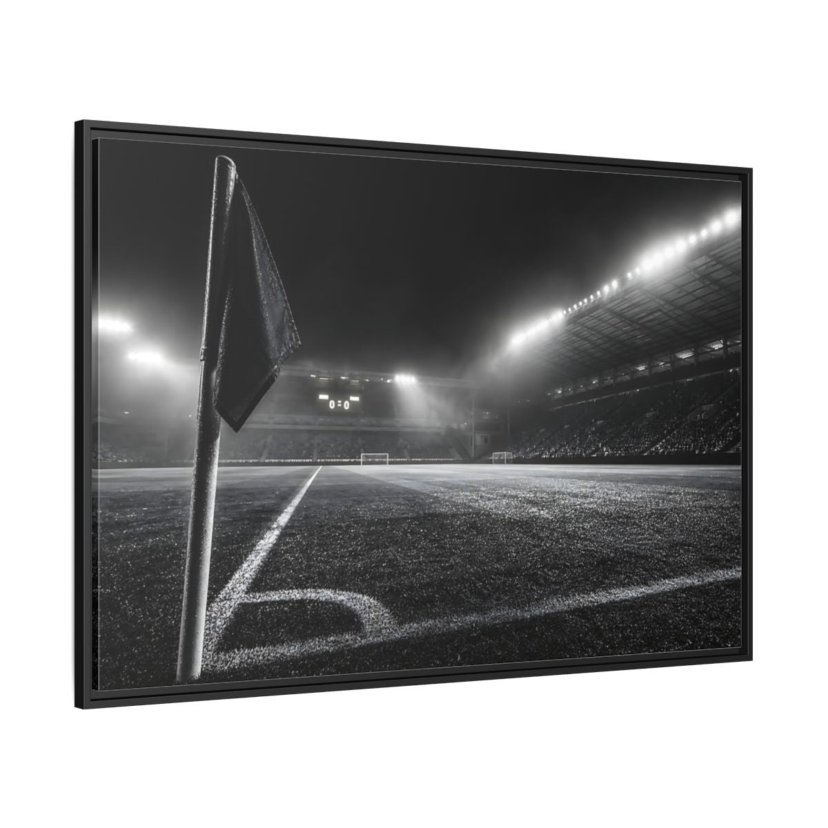 Side Mockup 12. Sports Soccer Stadium Black And White Sports shown as framed canvas print