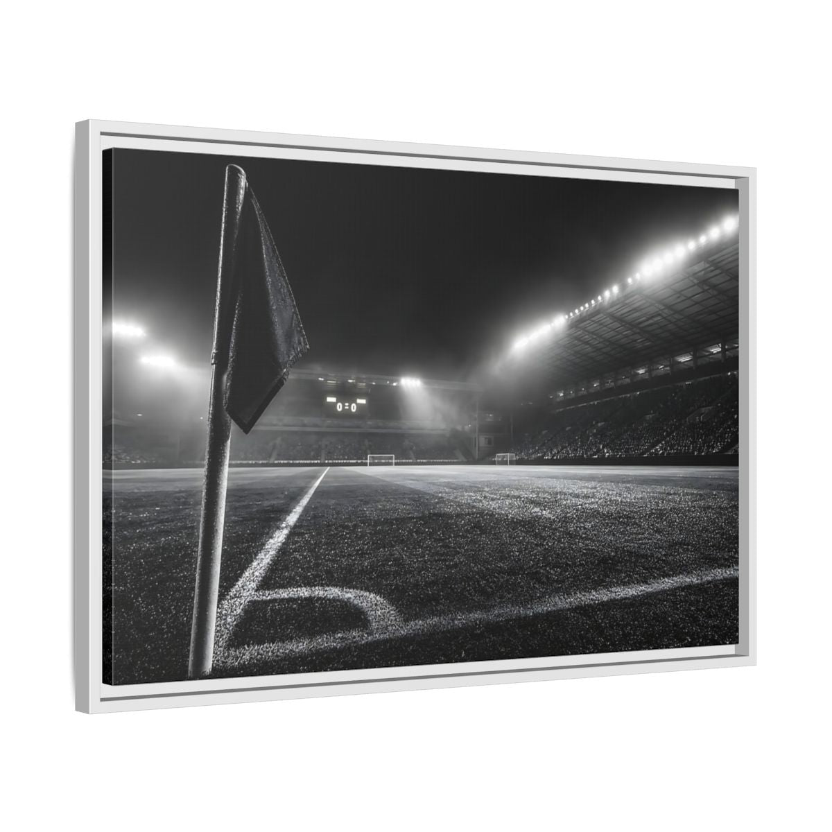 Side Mockup 10. Sports Soccer Stadium Black And White Sports shown as framed canvas print