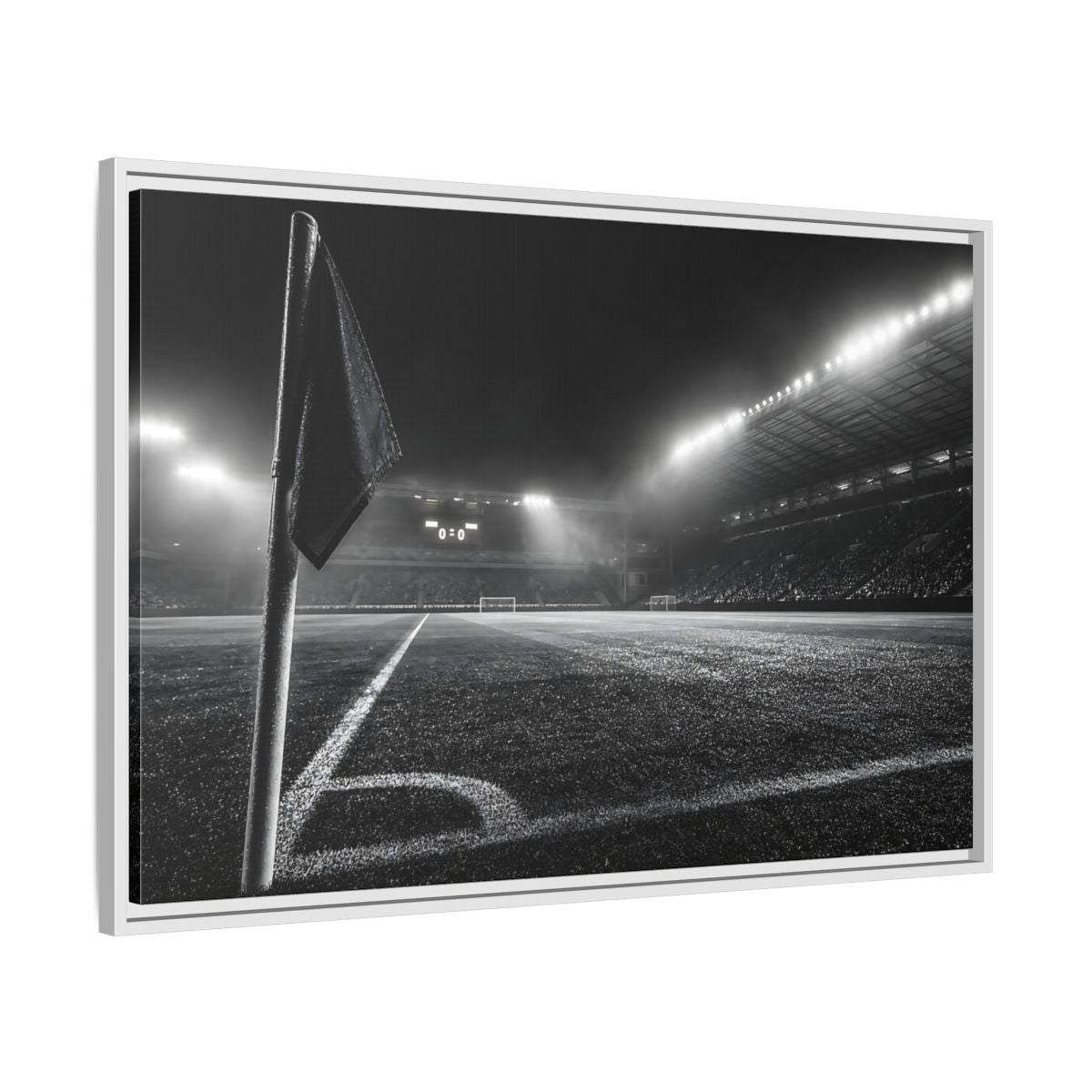 Side Mockup 9. Sports Soccer Stadium Black And White Sports shown as framed canvas print