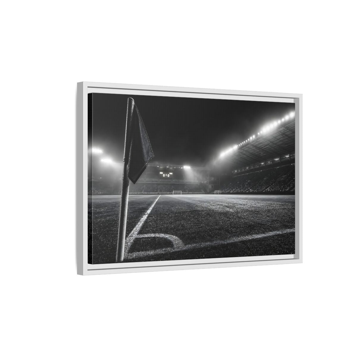 Side Mockup 1. Sports Soccer Stadium Black And White Sports shown as framed canvas print