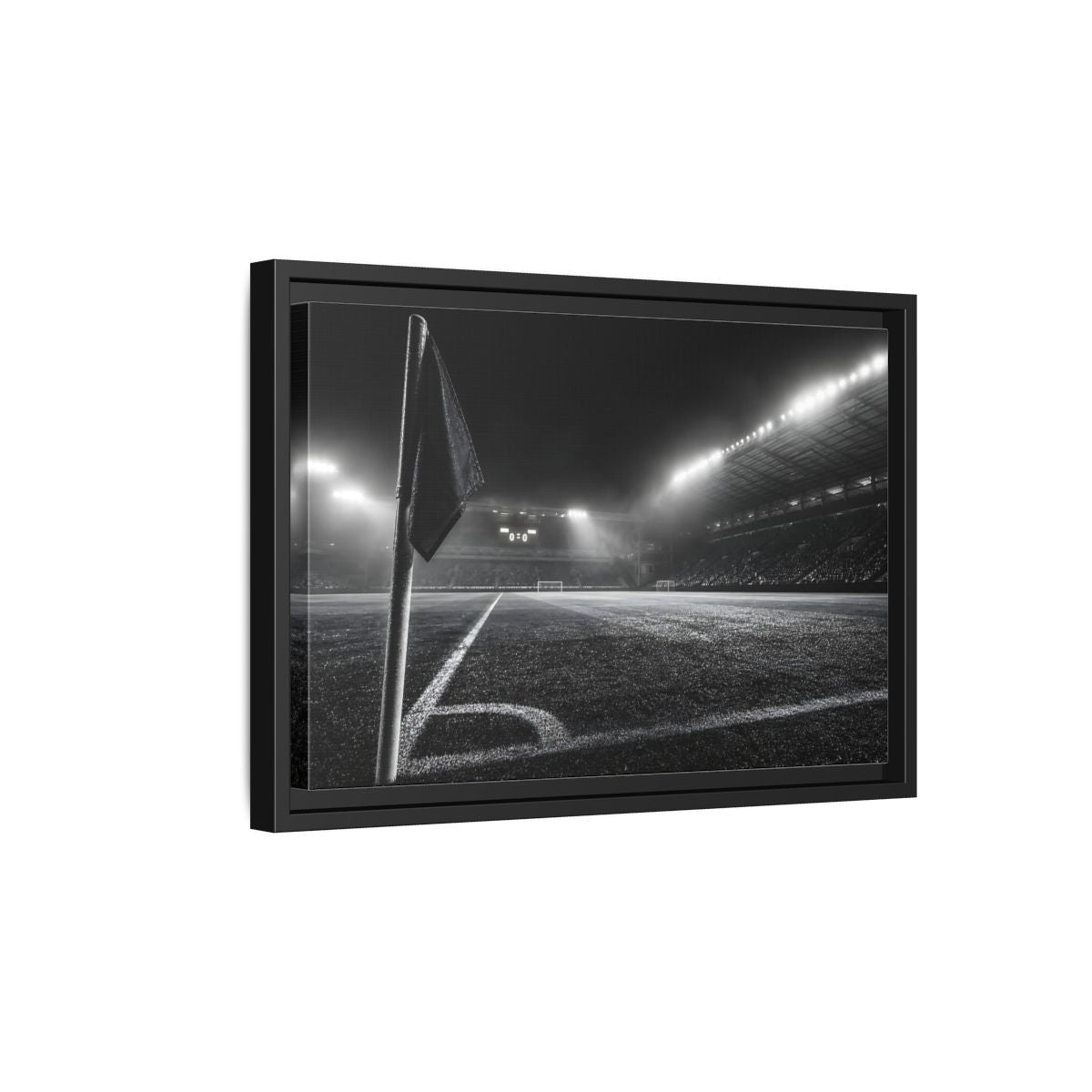 Side Mockup 6. Sports Soccer Stadium Black And White Sports shown as framed canvas print