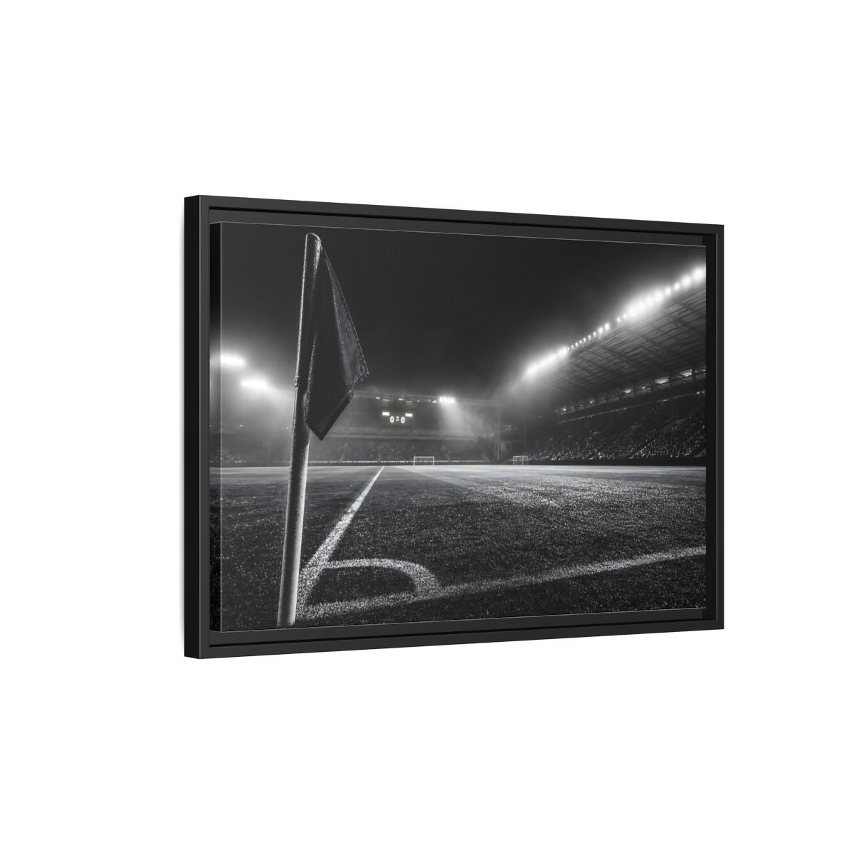 Side Mockup 3. Sports Soccer Stadium Black And White Sports shown as framed canvas print