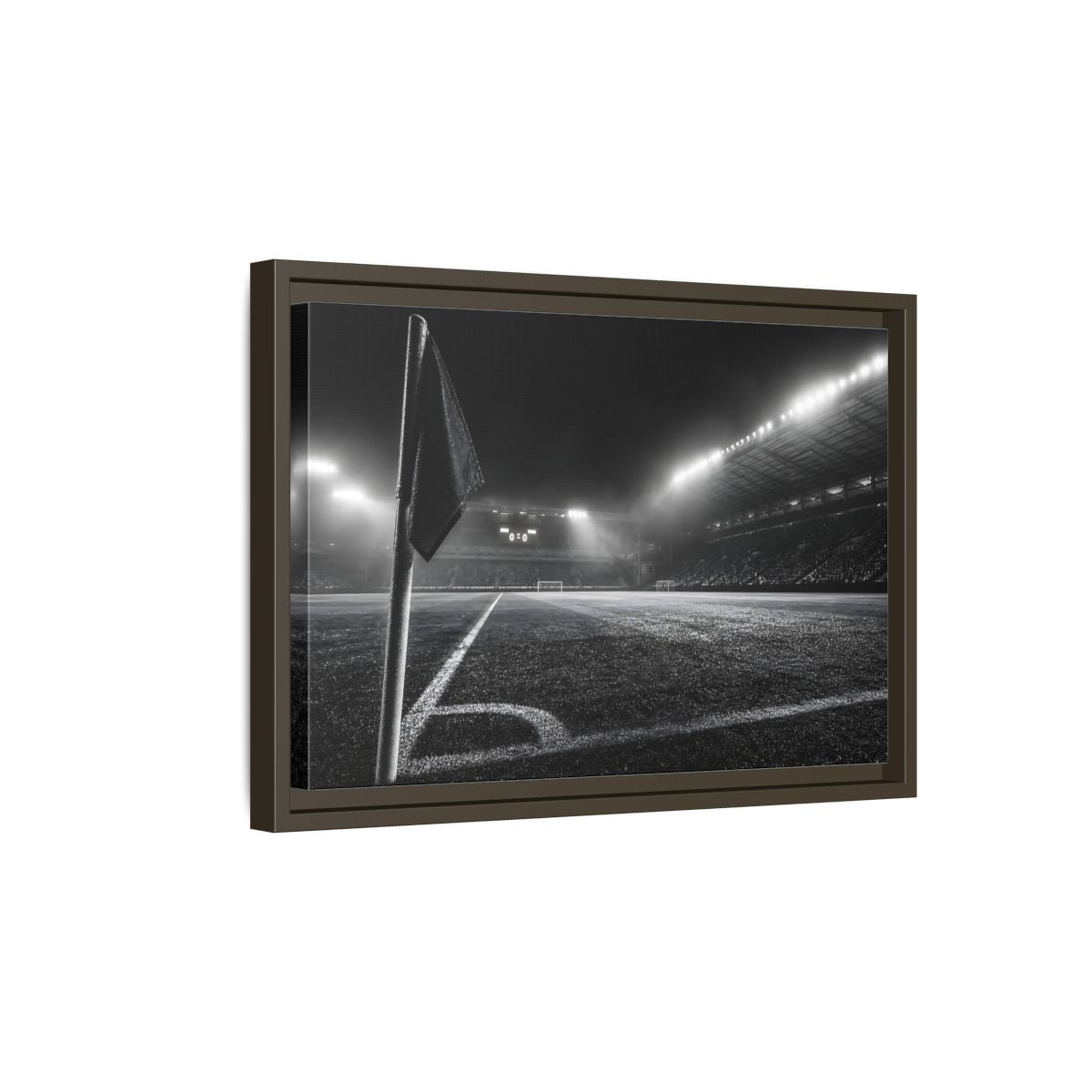 Side Mockup 5. Sports Soccer Stadium Black And White Sports shown as framed canvas print