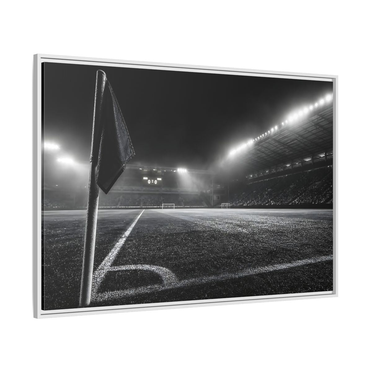 Side Mockup 7. Sports Soccer Stadium Black And White Sports shown as framed canvas print
