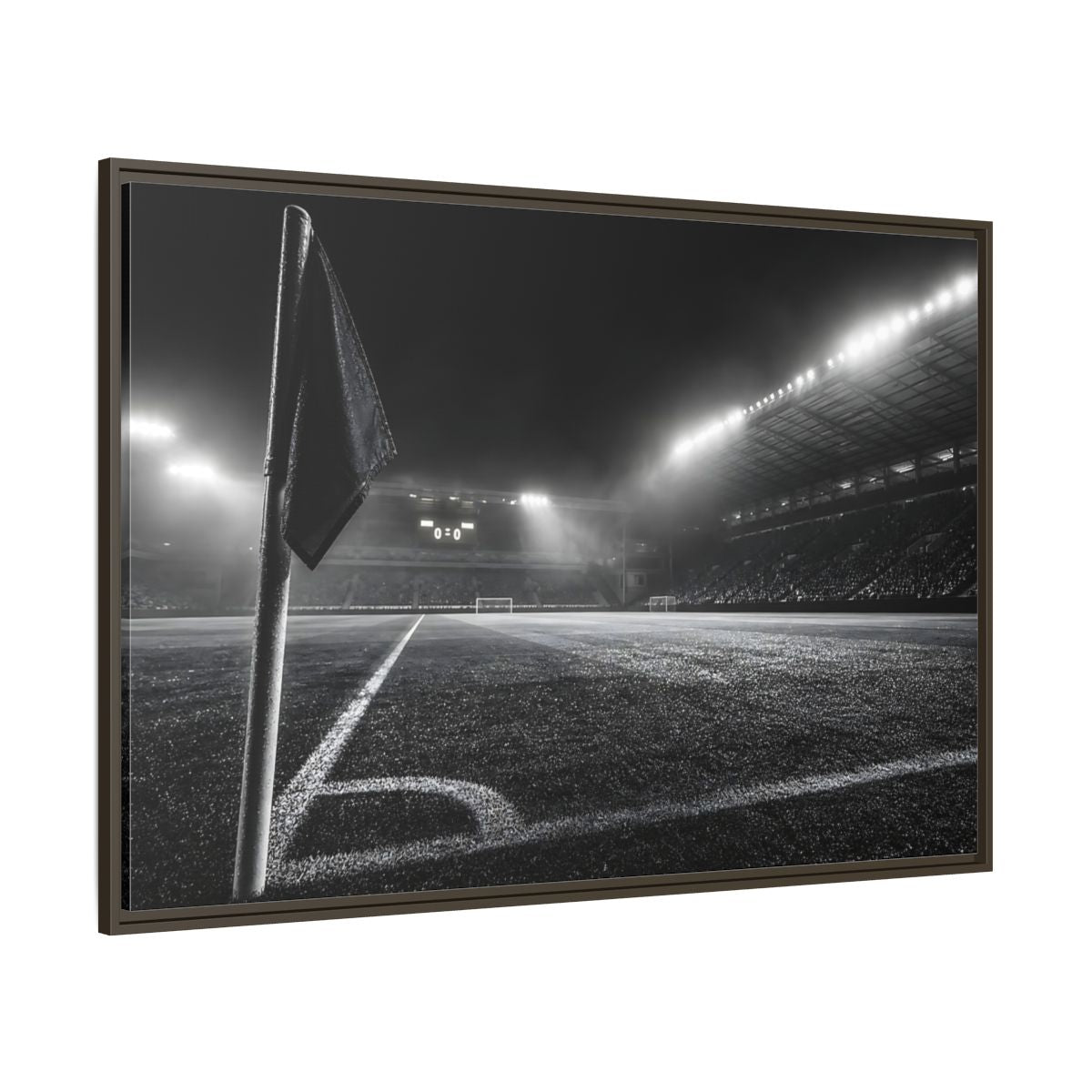 Side Mockup 8. Sports Soccer Stadium Black And White Sports shown as framed canvas print