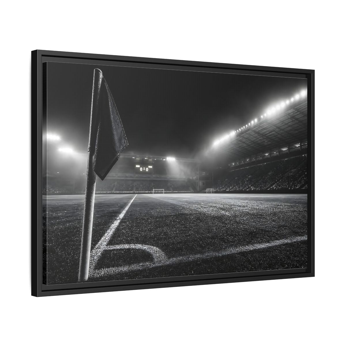 Side Mockup 14. Sports Soccer Stadium Black And White Sports shown as framed canvas print