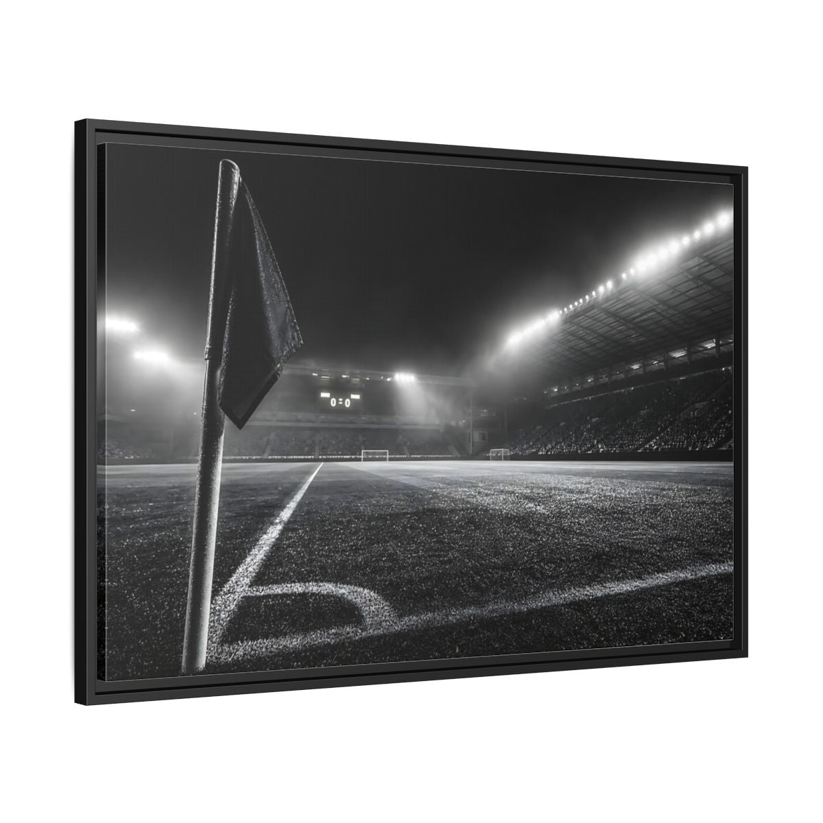 Side Mockup 13. Sports Soccer Stadium Black And White Sports shown as framed canvas print