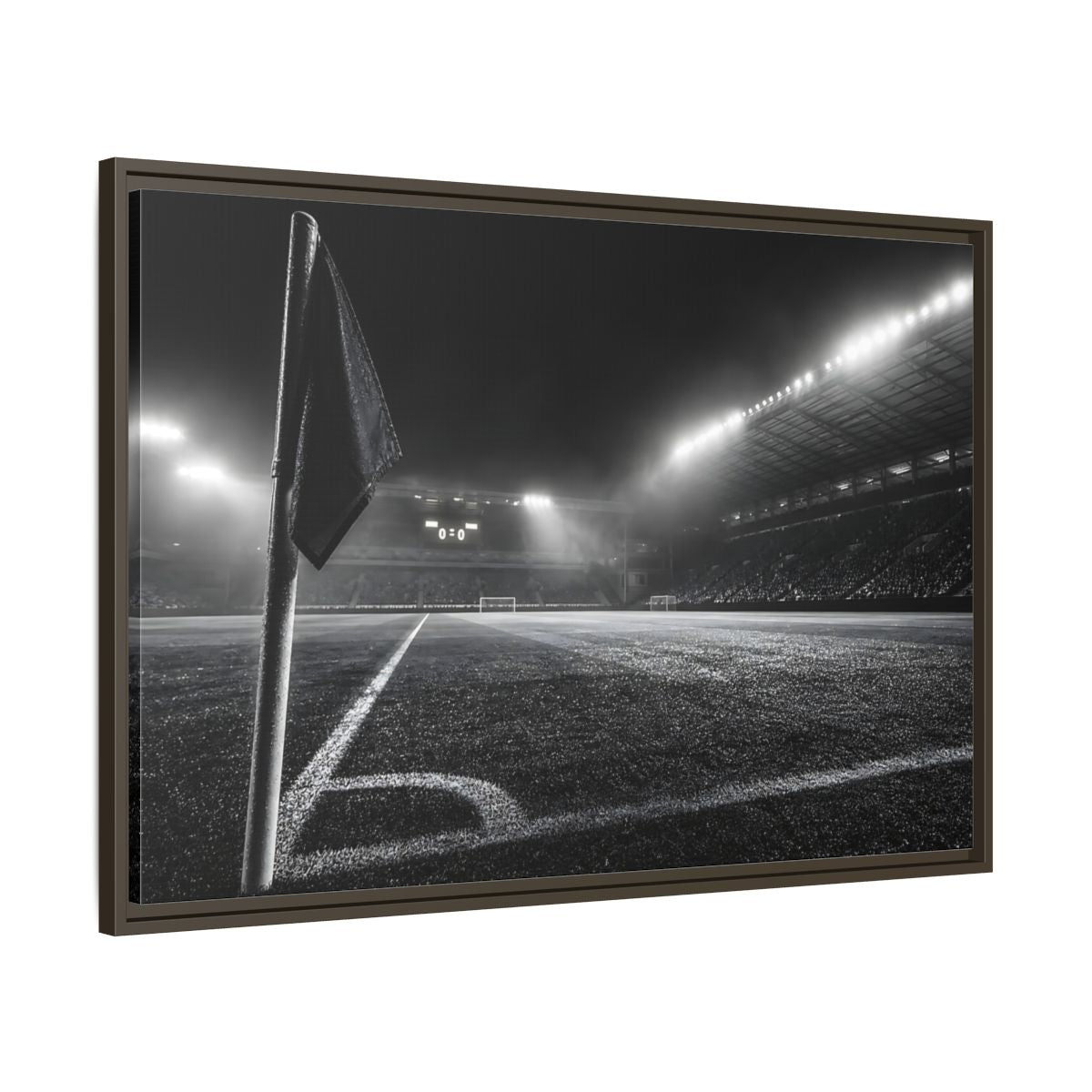 Main Mockup. Sports Soccer Stadium Black And White Sports shown as framed canvas print